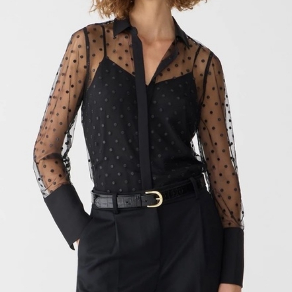 J.Crew Sheer button-up with camisole dot print Black Size 4 New